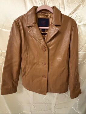 212 America Vintage Y2K Genuine Leather Blazer Jacket Camel Tan M Italian Tanned